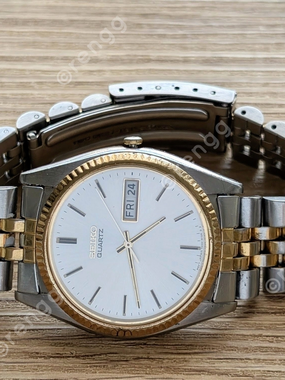 Vintage Seiko Two-Tone Jubilee Quartz Watch Ivory Dial 36mm Sapphire Great
